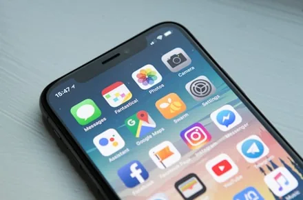 Smartphone home screen filled with native application icons